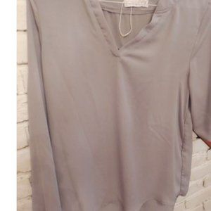 Roswear Women's Business Casual V Neck Cuffed Sleeves Chiffon Work Blouse Top